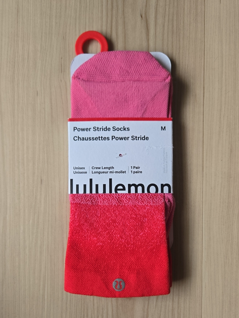 NWT Lululemon Power Stride Socks, Pink/Ref, Size Medium